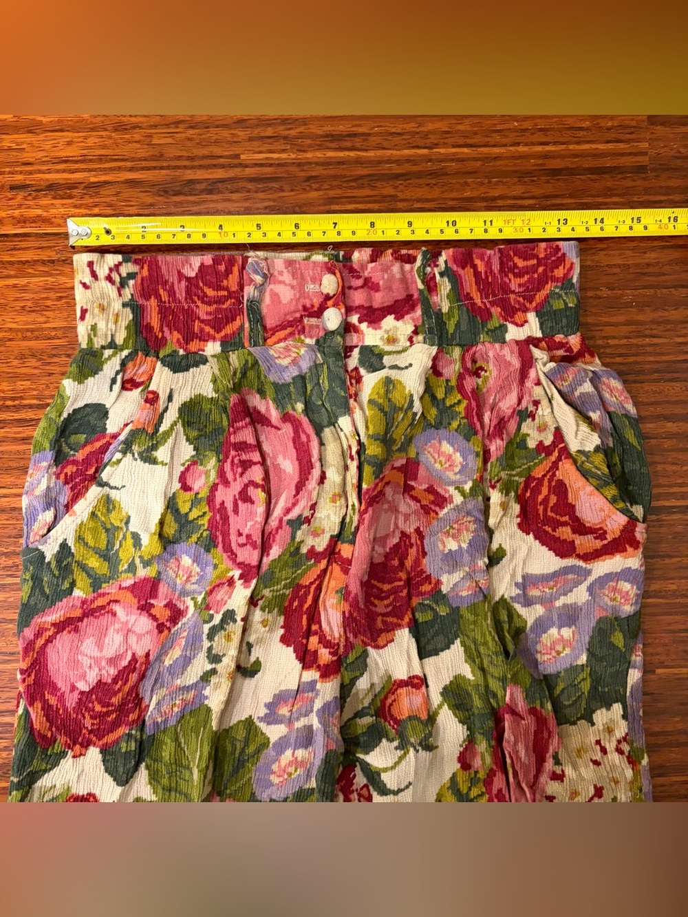 Vtg Karen Kane Floral Tapestry Rayon High Waisted Pleated Pants USA Made 8 - Picture 4 of 7